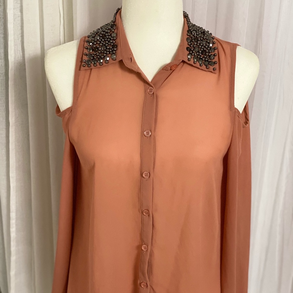 Beaded blouse. Size S. Cut out shoulders. Like New